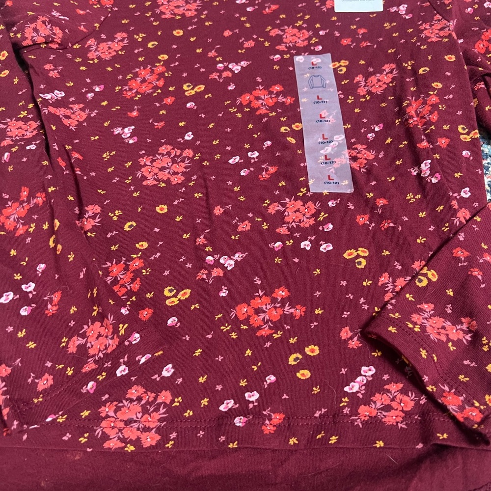 Brand NEW! Girl Old Navy Burgundy Floral Top with Pink and Yellow Accents - Picture 3 of 7